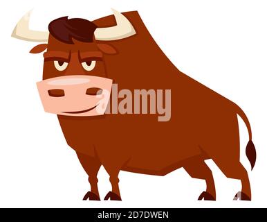Standing angry bull. Farm animal in cartoon style. Stock Vector