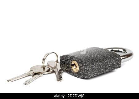 Padlock and keys isolated on white background. Stock Photo