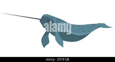 Narwhal in cartoon style. Sea animal isolated on white background. Stock Vector