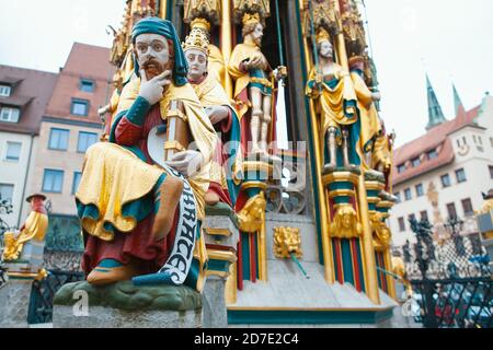 Sculptures of Schoner Brunnen fountain in Nuremberg Germany Stock Photo