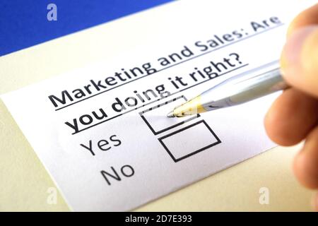 One person is answering question about marketing and sales. Stock Photo