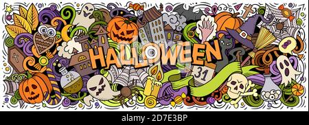 Happy Halloween hand drawn cartoon doodles illustration. Stock Vector