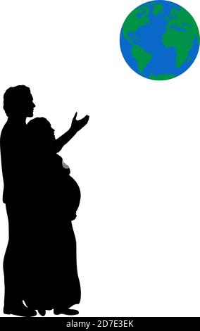 Silhouette couple expecting baby who want to give child whole world Stock Vector