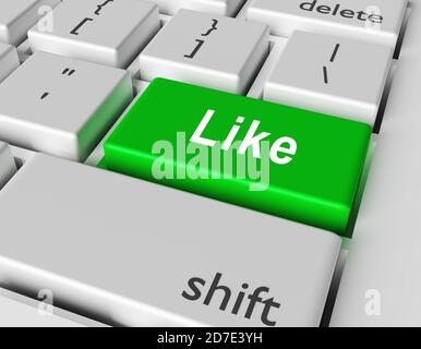 Internet concept. Word Like on button of computer keyboard. 3d rendering Stock Photo