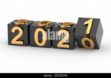 New year concept. Cubes with number 2021 replace 2020. 3d rendering Stock Photo
