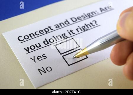 One person is answering question about concept and design. Stock Photo