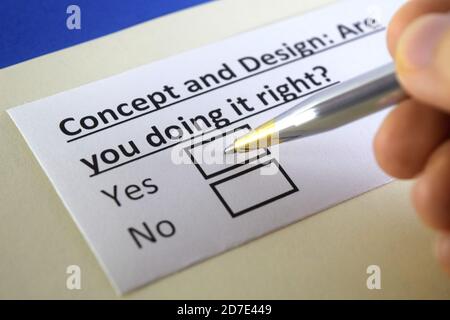 One person is answering question about concept and design. Stock Photo