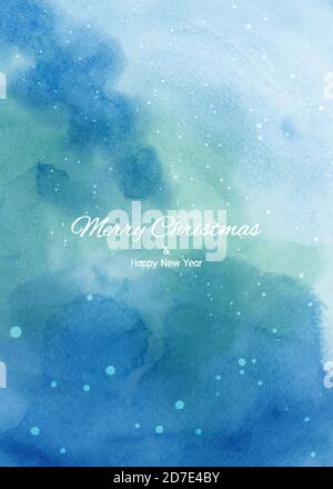 Christmas winter watercolor hand-painted blue gradient background with texture splash snowing. Vector background for winter decoration design. Stock Vector