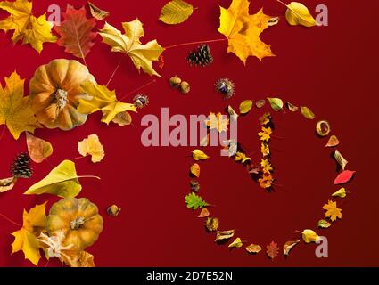 The watch dial from the leaves on a yellow background Stock Photo