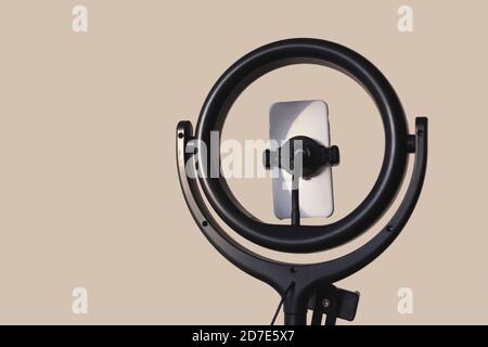 Ring light blogging equipment - home studio concept Stock Photo