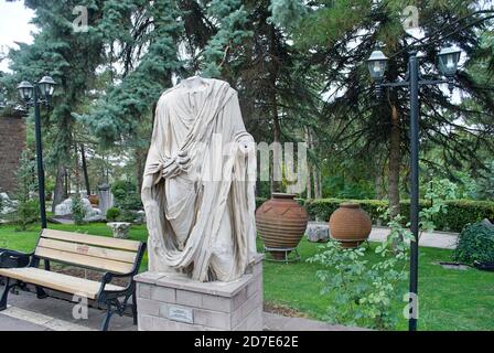 A statue named 'the Public Speaker' from Roman period at the garden of the Museum of Anatolian Civilizations. A museum holding artifacts from up to Stock Photo