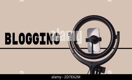 Ring light blogging equipment - home studio Stock Photo