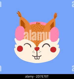 Squirrel face in winter headphones. Cute animal. Stock Vector