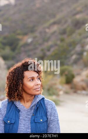 Outdoor Portrait Of Serious African American Senior Woman With Mental Health Concerns Stock Photo