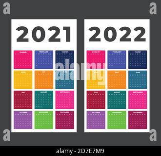 Calendar for 2021-2022 colorful background. Sunday to Monday, business template Stock Vector