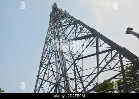 Long high angle shot of a mobile tower in India, selective focusing Stock Photo