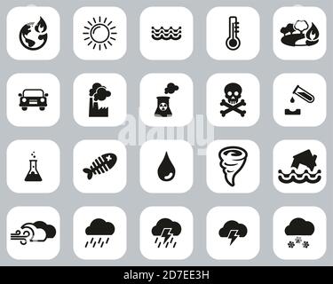 Global Warming Icons Black & White Flat Design Set Big Stock Vector