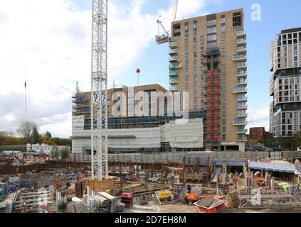 New apartment blocks under construction on Pegler Square, part of Kidbrooke Village, a huge new residential development in Greenwich, London, UK. Stock Photo