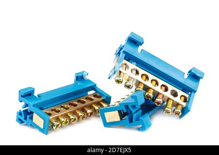 Electrical terminal blocks isolated on white background. Stock Photo