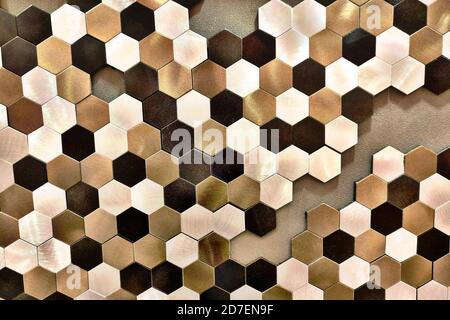 Hexagonal metal tile texture - black, white, copper Stock Photo