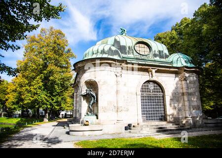 Hubertusbrunnen on the Nymphenburg Canal in Munich, historic building Stock Photo