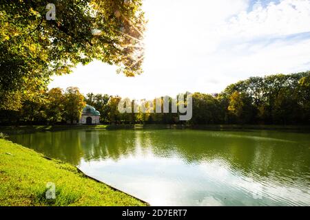 Hubertusbrunnen on the Nymphenburg Canal in Munich, historic building Stock Photo