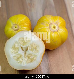 Lemon cucumbers, Cucumis sativus, freshly harvested Stock Photo