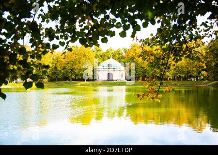 Hubertusbrunnen on the Nymphenburg Canal in Munich, historic building Stock Photo