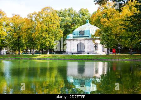 Hubertusbrunnen on the Nymphenburg Canal in Munich, historic building Stock Photo