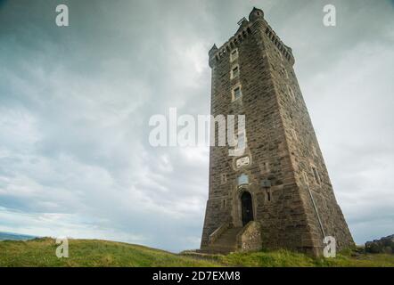 Scrabo Tower, a turreted tower 125' high located near Strangford Lough, County Down, Northern Ireland. Stock Photo