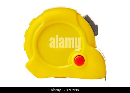 Yellow tape measure isolated on white background Stock Photo