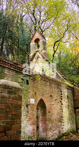 The derelict victorian school in Bedham woods near Petworth in West Sussex, England, UK Stock Photo