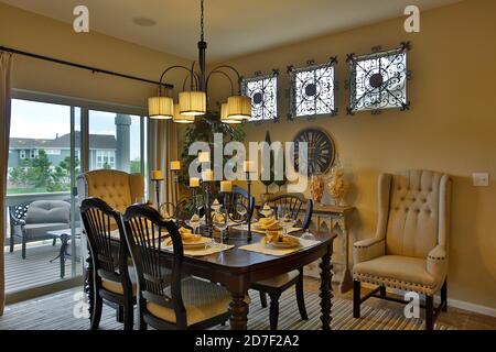 Dining room, Village Homes model home, Arvada, Colorado USA Stock Photo
