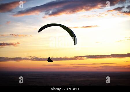 Paragliding above the Palouse Wheat Field Stock Photo