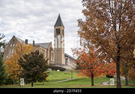 Ithaca, New York, USA- October 18, 2020: McGraw Clock Tower, Cornell University Campus Stock Photo