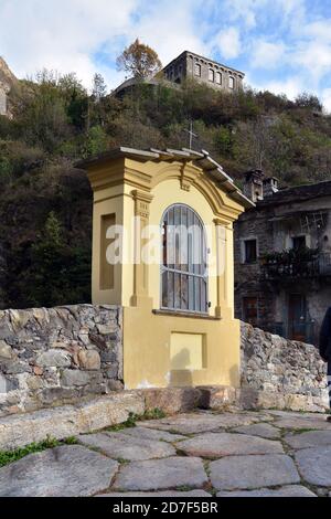 Pont Saint Martin, Aosta Valley, Italy. -10/11/2020- The ancient Roman bridge over the Lys river. Stock Photo