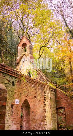 The derelict victorian school in Bedham woods near Petworth in West Sussex, England, UK Stock Photo