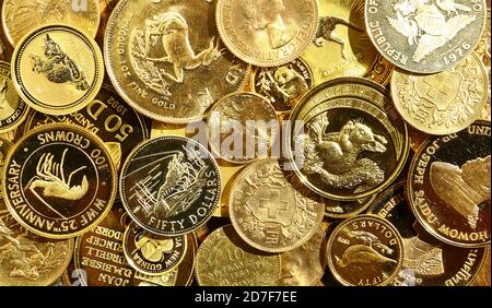 Bunch of gold investment coins Stock Photo