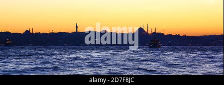 Famous skyline of Istanbul at sunset Stock Photo