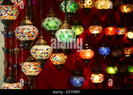 Multi colored lights in Grand Bazaar of Istanbul Stock Photo