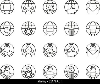 Globe App Icons Black & White Thin Line Set Big Stock Vector