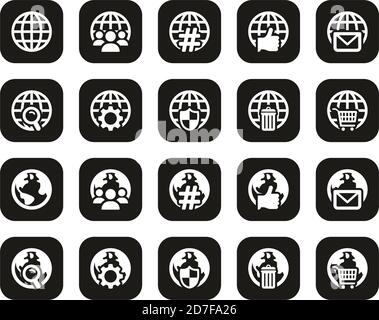 Globe App Icons White On Black Flat Design Set Big Stock Vector