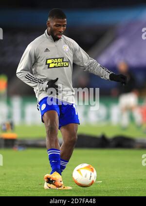 Leicester City's Kelechi Iheanacho warming up before the Europa League match at the King Power Stadium, Leicester. Stock Photo
