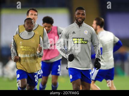 Leicester City's Kelechi Iheanacho (centre right) warming up before the Europa League match at the King Power Stadium, Leicester. Stock Photo
