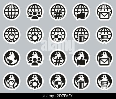 Globe App Icons Black & White Sticker Set Big Stock Vector