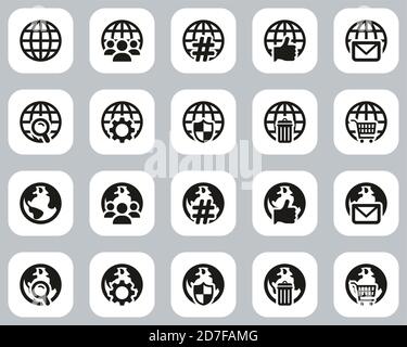 Globe App Icons Black & White Flat Design Set Big Stock Vector