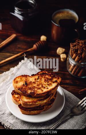 French toasts on white plate Stock Photo