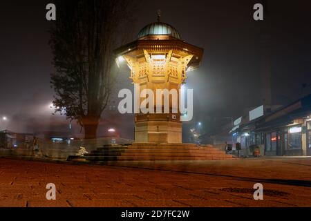 The Sebilj is a Ottoman-style wooden fountain in the centre of Baščaršija square in Sarajevo, Bosnia and Hercegovina Stock Photo