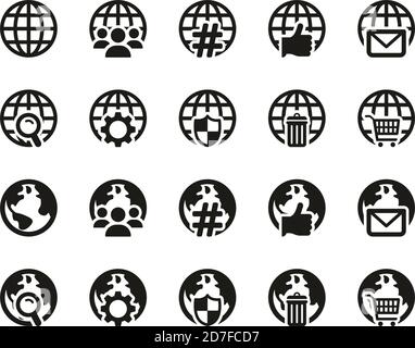 Globe App Icons Black & White Set Big Stock Vector