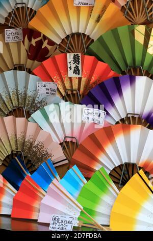 A closed up view of handmade Japanese traditional fans for sale in a fans shop.Nakamise-dori shopping street.Senso-Ji Temple.Asakusa.Tokyo.Japan Stock Photo